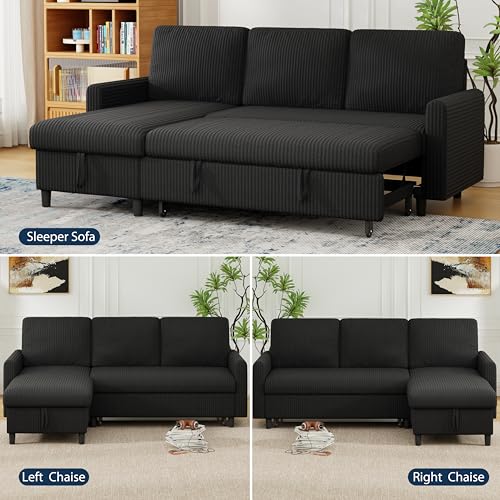 70-Inch Sleeper Sofa Bed with Storage, Convertible L-Shaped Sectional Couch