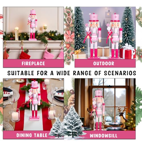 Pink Lollipop Wooden Nutcracker Figure - 14 Inch Traditional Christmas Decor