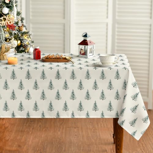 Horaldaily Christmas Tablecloth 60 x 104 Inch Rectangular Green Tree Pattern