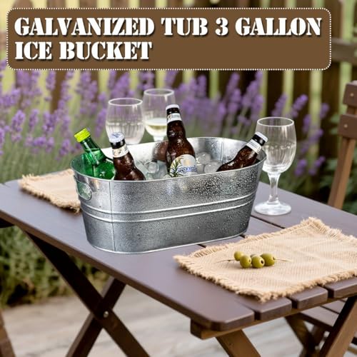 Galvanized Metal Ice Bucket 3 Gallon Beverage Tub with Handles (2 Pack)
