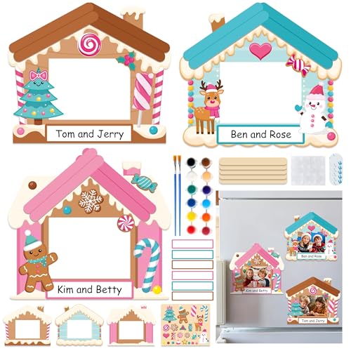 WATINC Gingerbread Magnetic Picture Frame Craft Kit 114pcs for Kids DIY Holiday