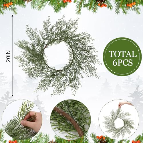 Christmas Pine Needles Placemat Set of 6 - Artificial Wreath Charger for Festive Table Decor
