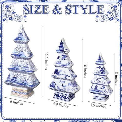 Bucherry 3 Pcs Chinoiserie Christmas Tree Set – 12" 10" 8" Classic Style