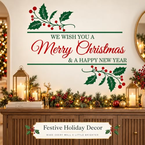 Merry Christmas Wall Decal - Removable 34.25 x 29.92 in Holiday Sticker Set