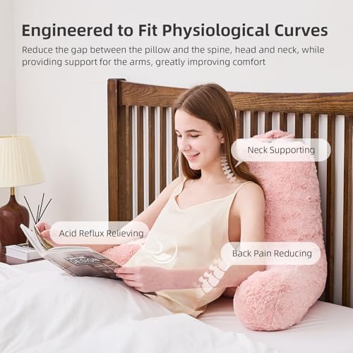 Rose Velvet Reading Pillow with Arms for Comfort and Support