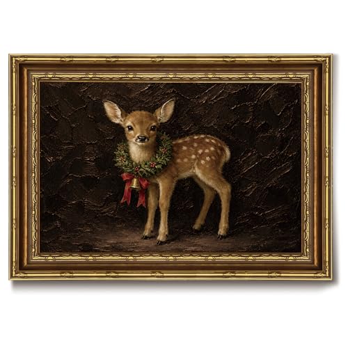 Christmas Deer Wreath Wall Art - Framed Spotted Fawn 16" x 12"