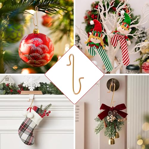100 Pcs Christmas Ornament Hooks - Metal S-Hook Hangers for Tree Decor, Gold