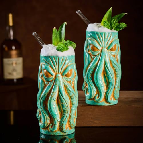 Burns Glass Kraken Ceramic Tiki Mug - 18 oz Hi Ball Set, Nautical Cocktail Cup