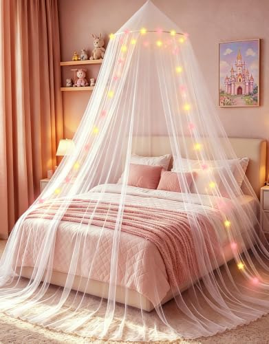 Bed Canopy with RGB LED Star Fairy Lights - Remote Control Mosquito Net