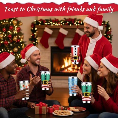 Sieral 4 Pack Christmas Glitter Tumblers 20oz Insulated Travel Mugs with Lids & Straws