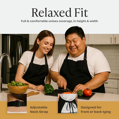 Water and Oil Resistant Kitchen Chef Apron with Pockets - Black