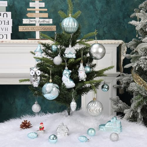Blue & Silver Christmas Ornaments Set 75PCS Shatterproof Holiday Decor
