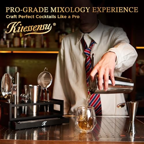 Professional 25-Piece Bartender Kit with Stainless Steel Shaker & Organizer Stand