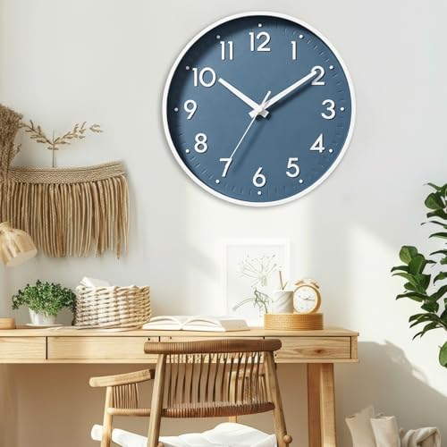 8 Inch Silent Wall Clock - Non-Ticking Analog Clock with 3D Easy-Read Digits