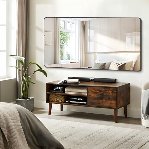 30x60 Inch Large Rectangular Wall Mirror, Black Metal Framed Bathroom Mirror