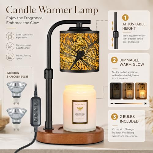 Dragonfly Candle Warmer Lamp with Timer for Scented Wax