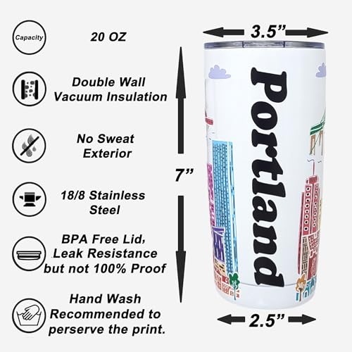 Portland City Themed 20oz Insulated Travel Mug with Lids - Stainless Steel Cup