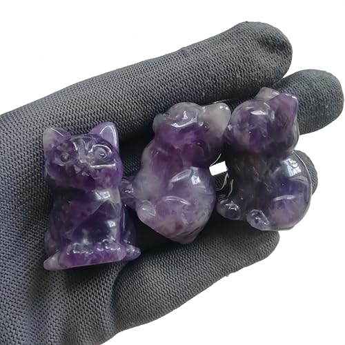 Natural Amethyst Crystal Cat Figurine, 1.5 Inch Hand-Carved Healing Stone