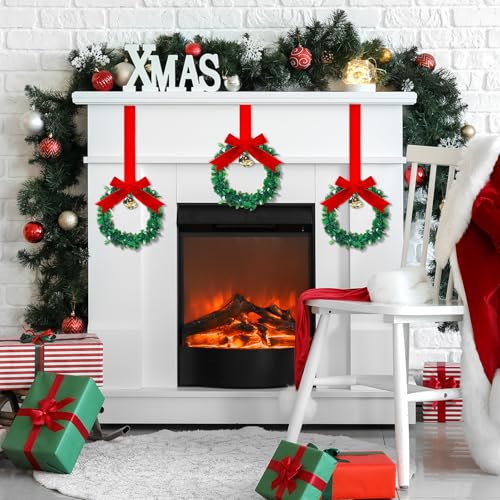 12-Piece 6-Inch Mini Christmas Wreaths with Velvet Bows and Gold Bells