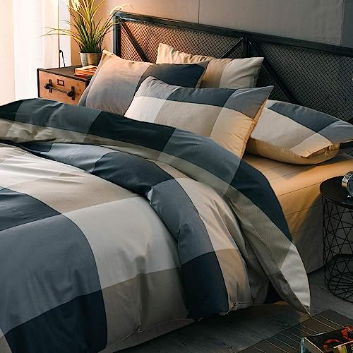 3-Piece Queen Comforter Set Fluffy Geometric Plaid Grid Bedding with Shams