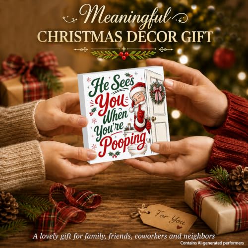 SOFEGY Funny Christmas Bathroom Decorations—He Sees You When You're Pooping Sign (Bathroom Variation)
