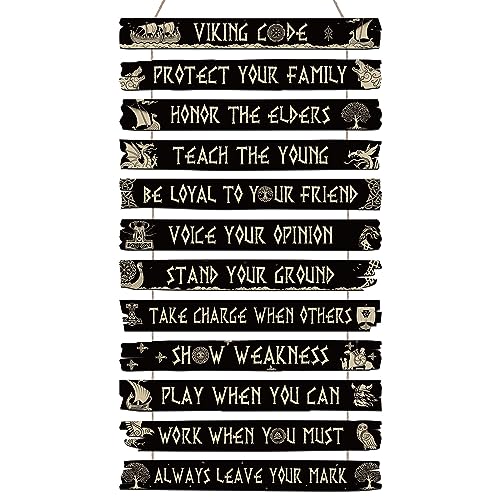 Viking Wall Decor Set, 12-Piece Nordic Rune Wooden Hanging Plaque Art