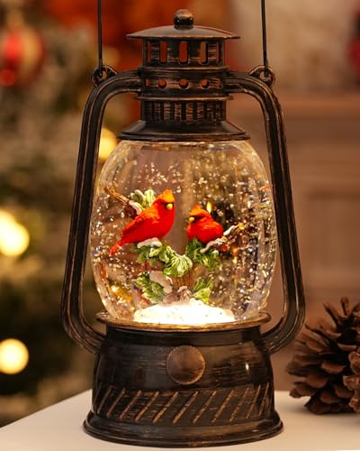 Musical Cardinal Snow Globe Lantern with 6-Hour Timer, 8.2-Inch
