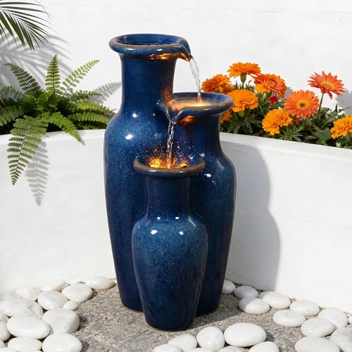 24-Inch LED Water Fountain - Ceramic-Look Resin Waterfall for Indoor Outdoor
