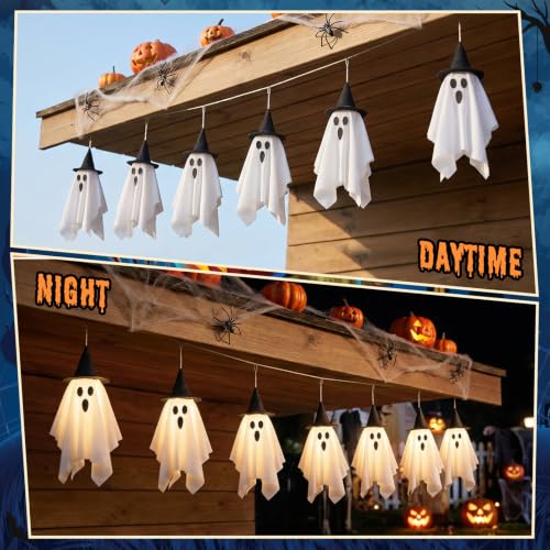 12.5ft Halloween Ghost String Lights with Hats - 8 Modes LED Garland