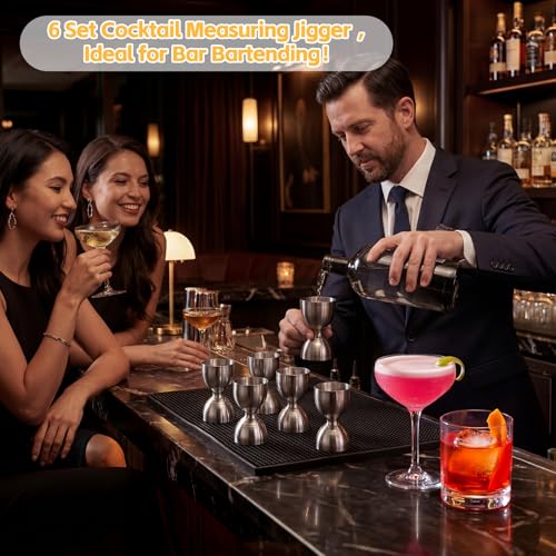 LOYIM 1 oz & 2 oz Stainless Steel Bell Jigger Set - 6-Piece Cocktail Measuring Tools