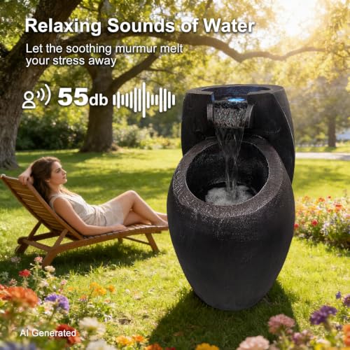 21.5-inch 2-Tier Cascading Water Fountain with LED Lights for Garden Patio