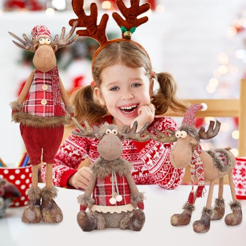 Eforcase Type 07 Christmas Elk Doll - Adjustable-Tall Plush Figurine with Hat