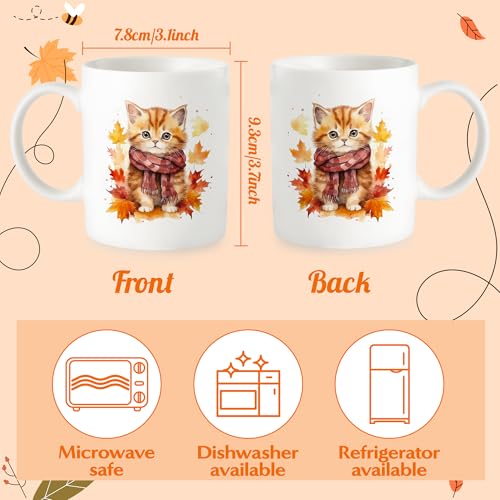 R.HORSE Fall Cat Coffee Mug 11.2oz Cute Ceramic Cat & Maple Leaf Design