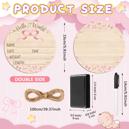 Wooden Baby Birth Announcement Sign with Ink Pad and Marker - Newborn Keepsake