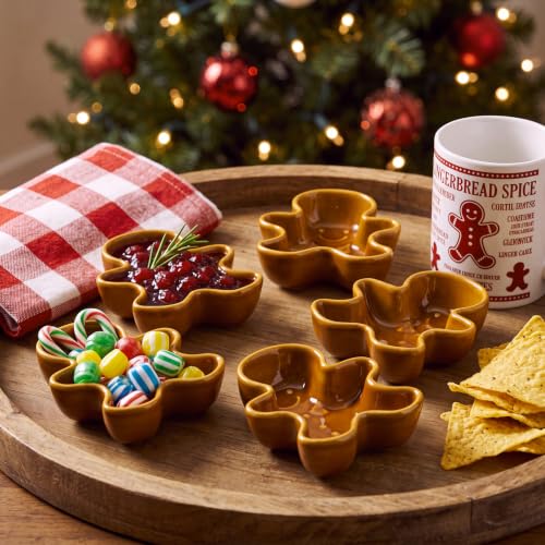 Willinglong 6-Pack Ceramic Gingerbread Man Serving Bowls for Christmas Holiday Dips & Treats
