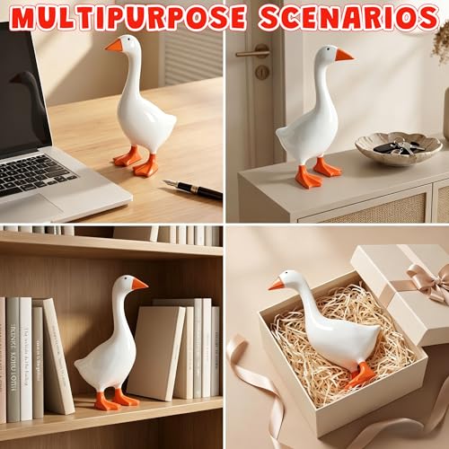 7-Inch Ceramic Desk Goose Statue, Decorative Mini Goose Figurine for Office