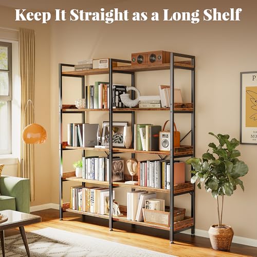 5-Tier Industrial Bookshelf with 10 Open Shelves and Metal Frame