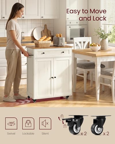 Mobile Kitchen Island Cart with Storage Cabinet and Drawer, Rolling Wood Stand