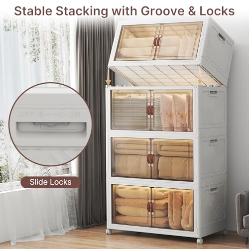 Extra Large Stackable Storage Bins with Lids, Wheels and Clear Doors