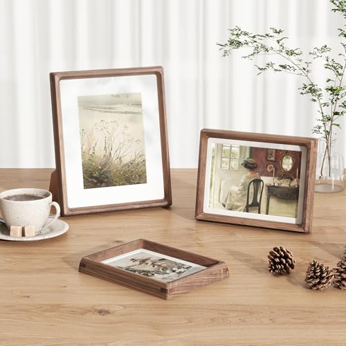Fun Memories Walnut 8x10 Picture Frame Set of 2 with HD Tempered Glass, Handcrafted Rounded Corners, Wall or Tabletop Display, Variation: Walnut / 8x10 | HD Tempered Glass / 2