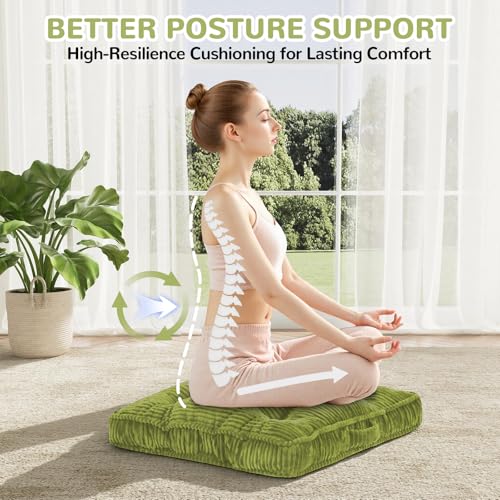 Tufted Corduroy Floor Cushion, 22x22 Square Meditation Pillow