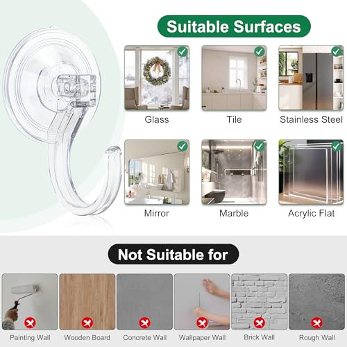 Heavy-Duty Suction Cup Wreath Hooks for Front Door & Windows - 4 Pack