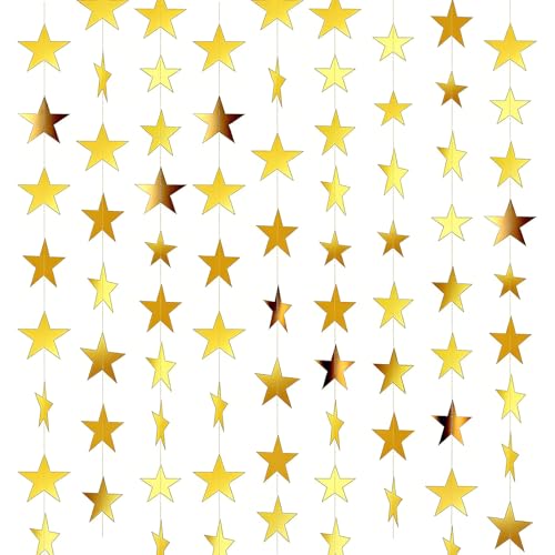 78ft Gold Star Garland Decorations - 6 Pack Double Sided Hanging Party Streamers