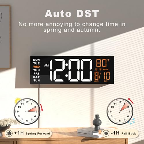 16-Inch Large LED Digital Wall Clock with Remote, 8 RGB Colors and Timer