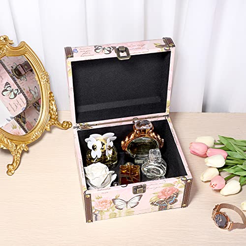 Large Vintage Wooden Treasure Chest Jewelry Box with Butterfly Pattern