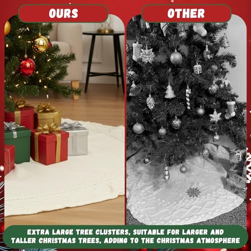 Drydiet 72 Inch White Knit Christmas Tree Skirt - Ivory, Large Holiday Decor