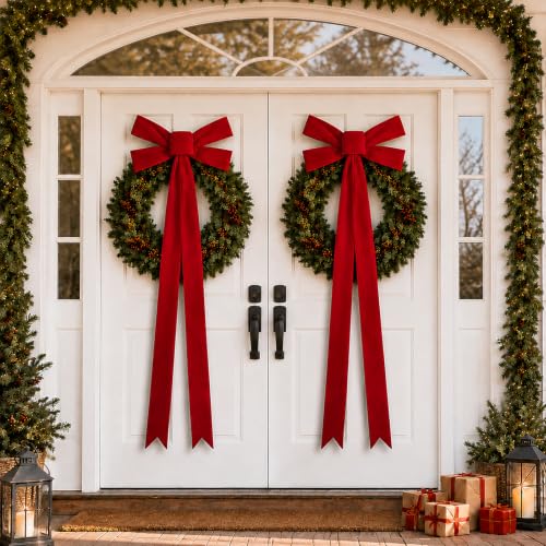 Large Velvet Christmas Bow Ornaments - 2 Pack, 30x75 Inch Holiday Decor