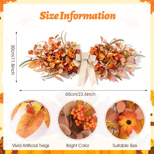 24-Inch Fall Teardrop Swag with Burlap Bow Artificial Autumn Floral Decor