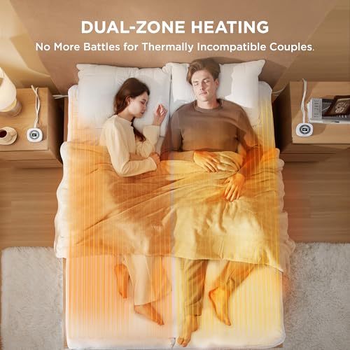 Heated Mattress Pad Queen - Fast Heating Electric Bed Warmer, 10 Heat Settings, Dual Control