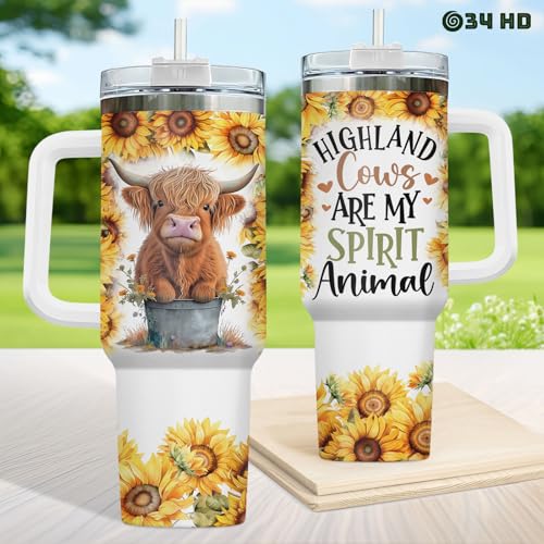 34HD Highland Cow Are My Spirit Animal 40 oz Tumbler with Handle - Mom Gift